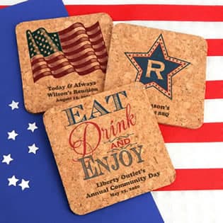 Patriotic Square Cork Coasters