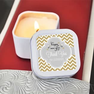 &quot;A Winter Holiday&quot; Personalized Square Candle Tins